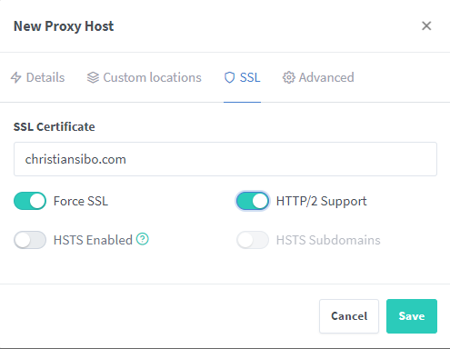 Adding a new Proxy Host with SSL settings in Nginx Proxy Manager