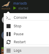 Context menu for MariaDB Docker image